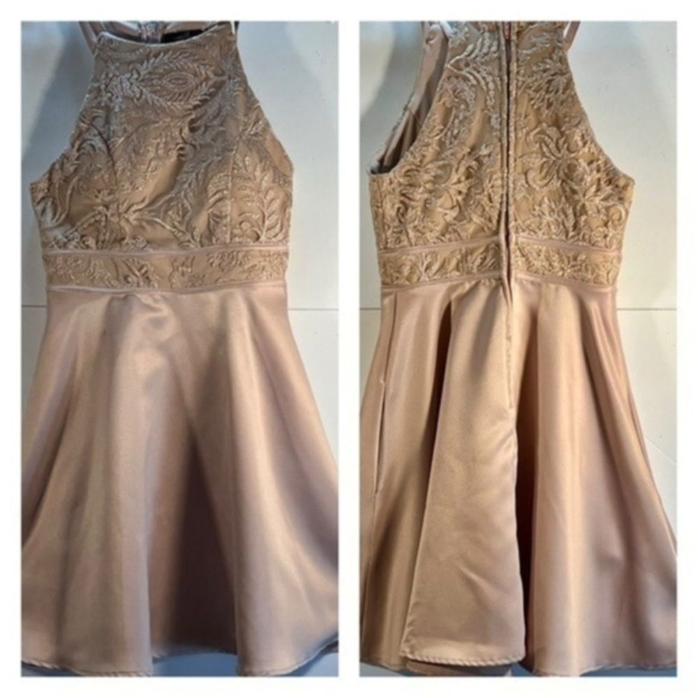 SPEECHLESS NUDE BEIGE FORMAL PROM BACKLESS EVENING MINI DRESS SIZE 3